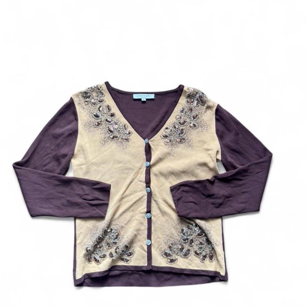 Chic Women's Purple and Cream Cardigan